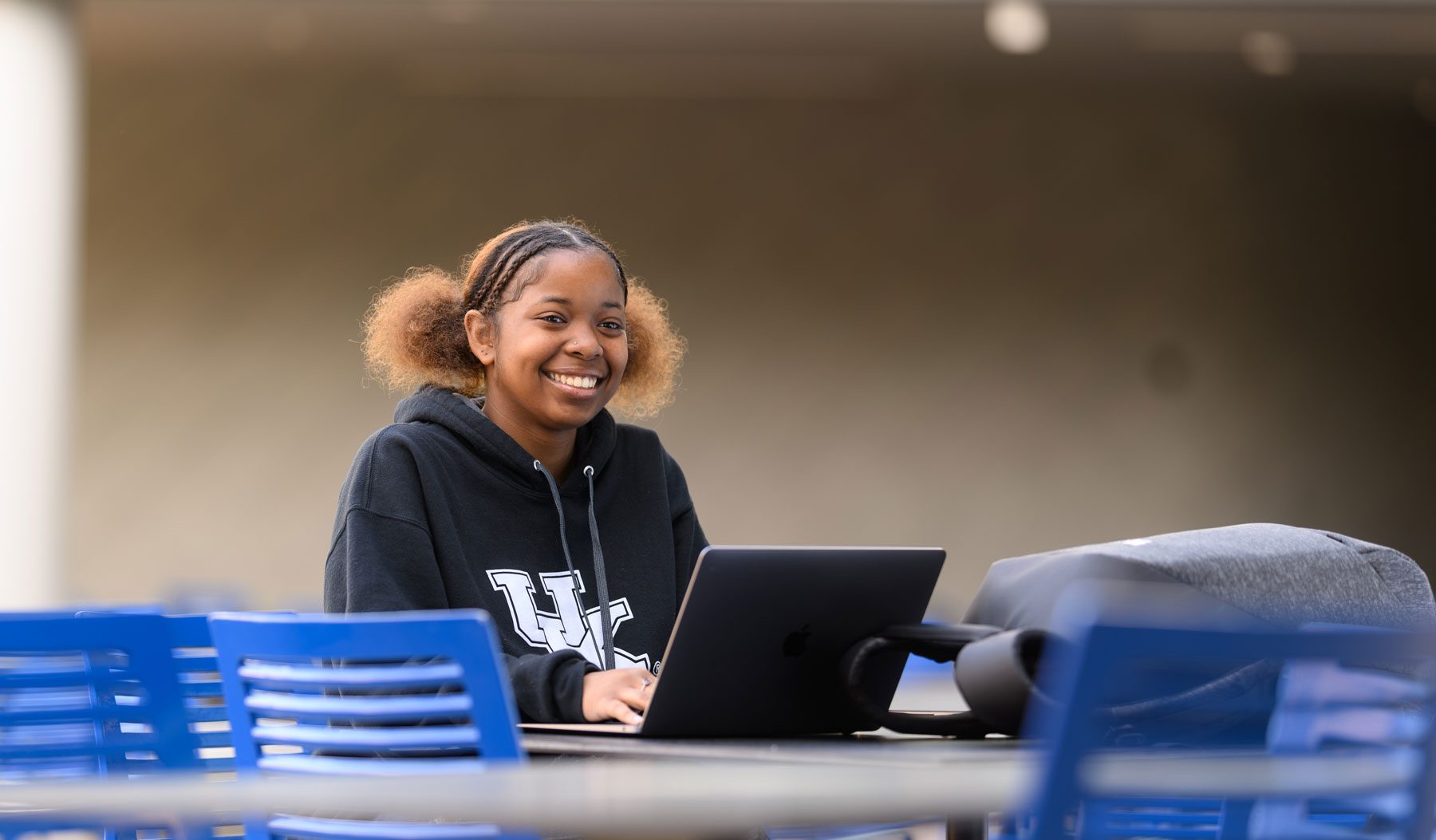 Portrait of Jordin Williams in UK hoodie