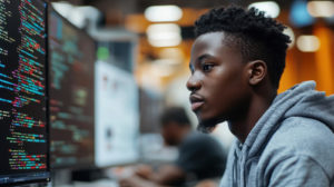 Student coding at a computer