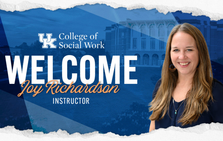 Image of new CoSW instructor Joy Richardson with "Welcome" written in all caps.