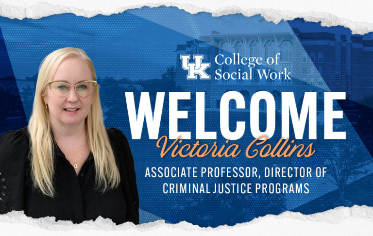 Graphic with text "Welcome Victoria Collins", UK COSW logo and photo of Victoria.