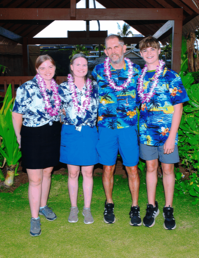 The Hurt-Mueller family on a family vacation in Hawaii