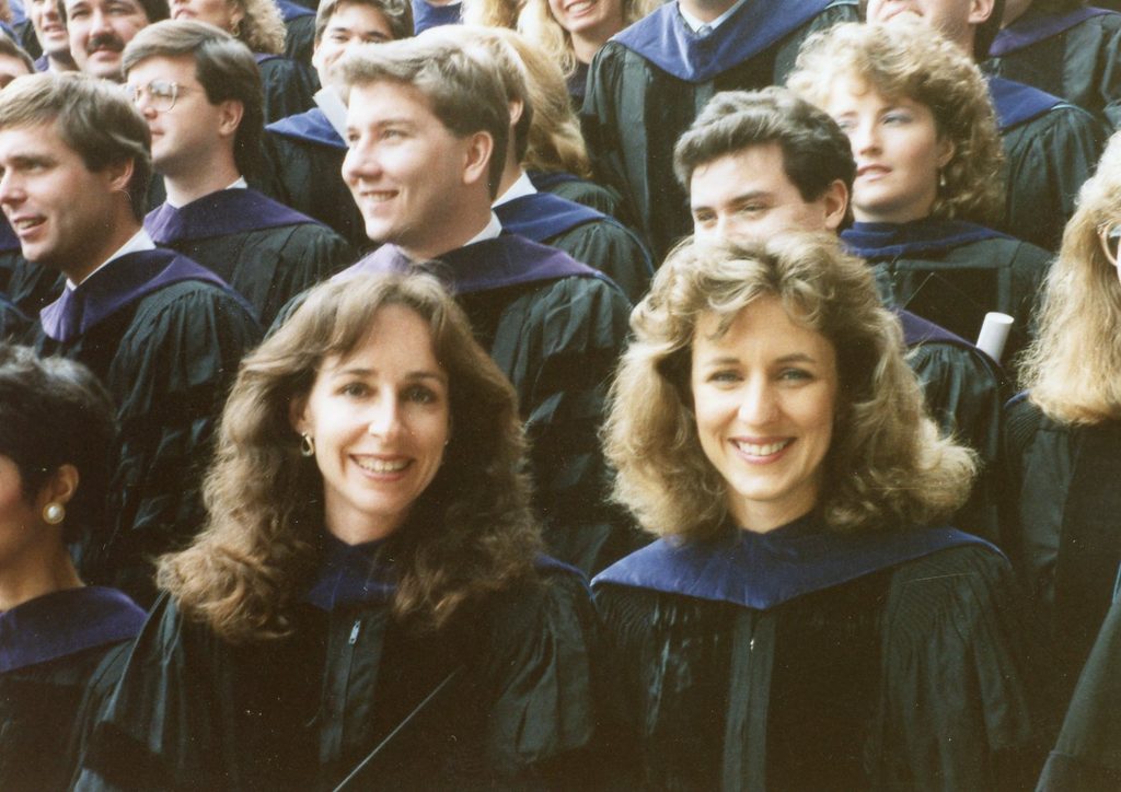 Pamela Weeks (left) at her UK College of Law graduation in 1992.