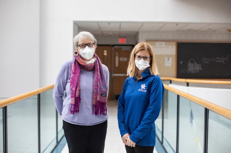 Joan Scales, Psych-Oncology Program Director and her patient Mary Miller on February 24, 2022. Photo by Pete Comparoni | UKphoto