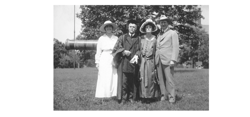 Commencement 1917, Frances Jewell, Instructor of English, Benjamin Ide Wheeler, President of University of California, speaker, Mrs. Walton, and Matt Walton (copyright UK)